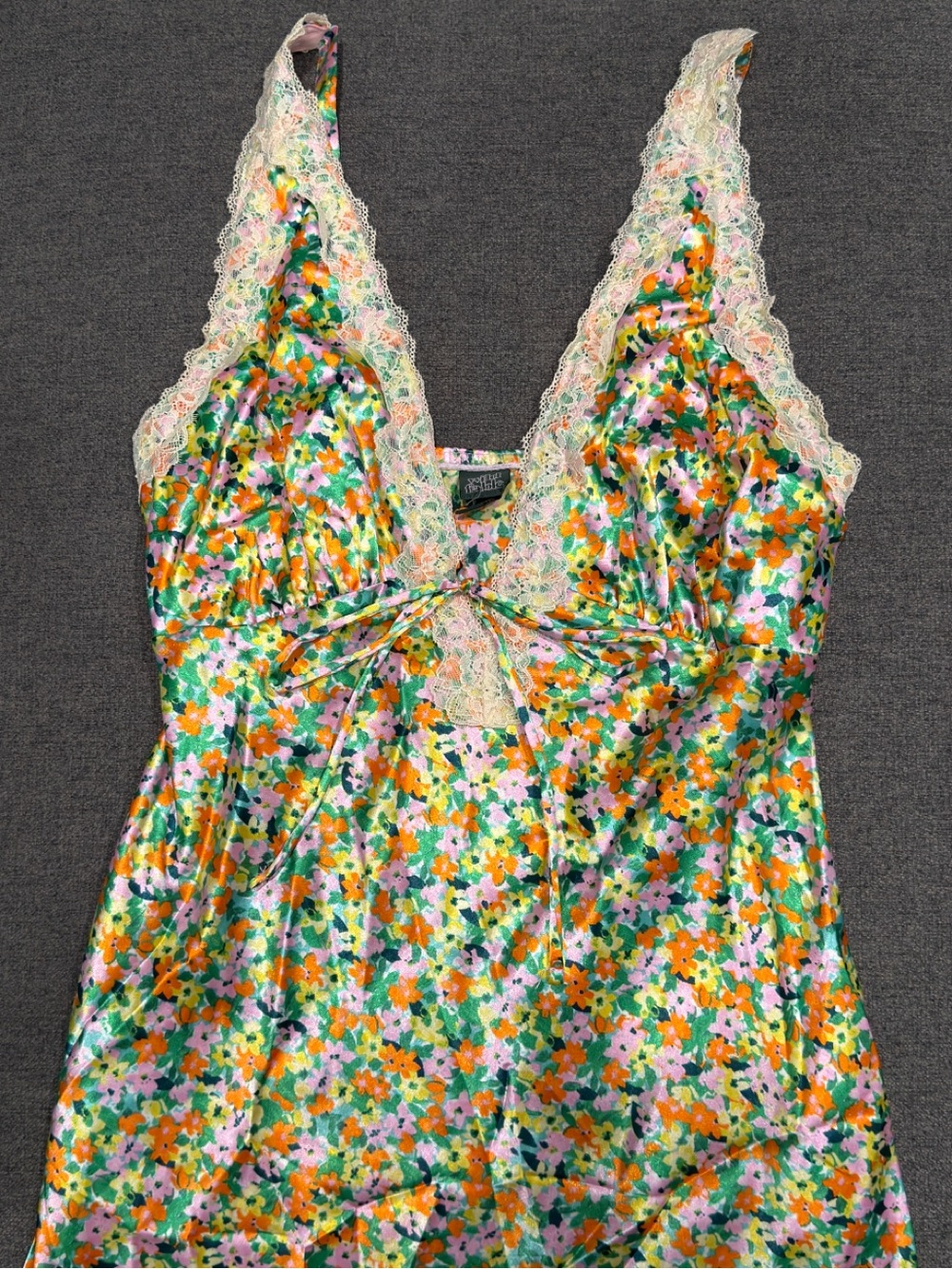Floral Satin Lace Trim Maxi Dress